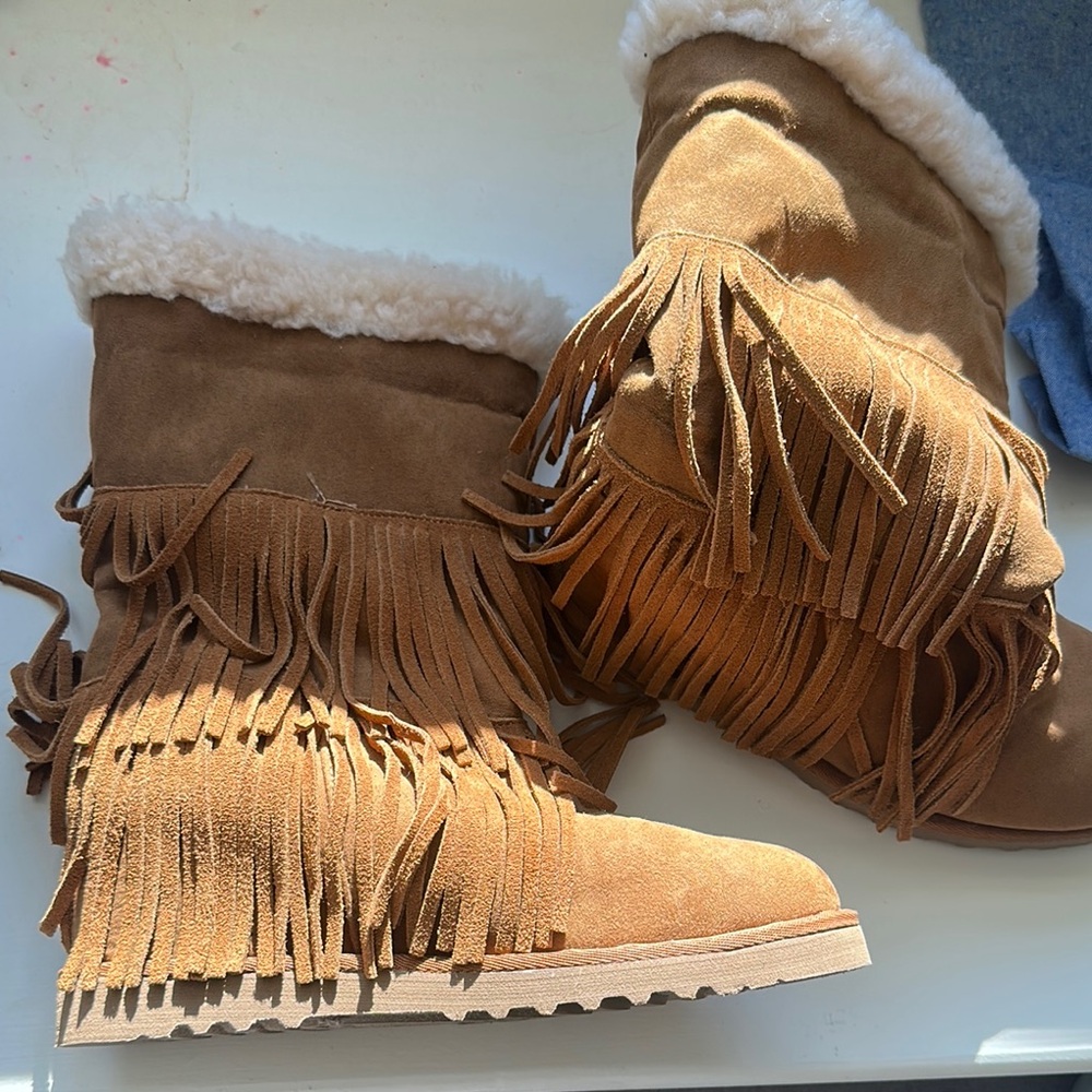 Madden Girl Tan Winter Fringe Boots